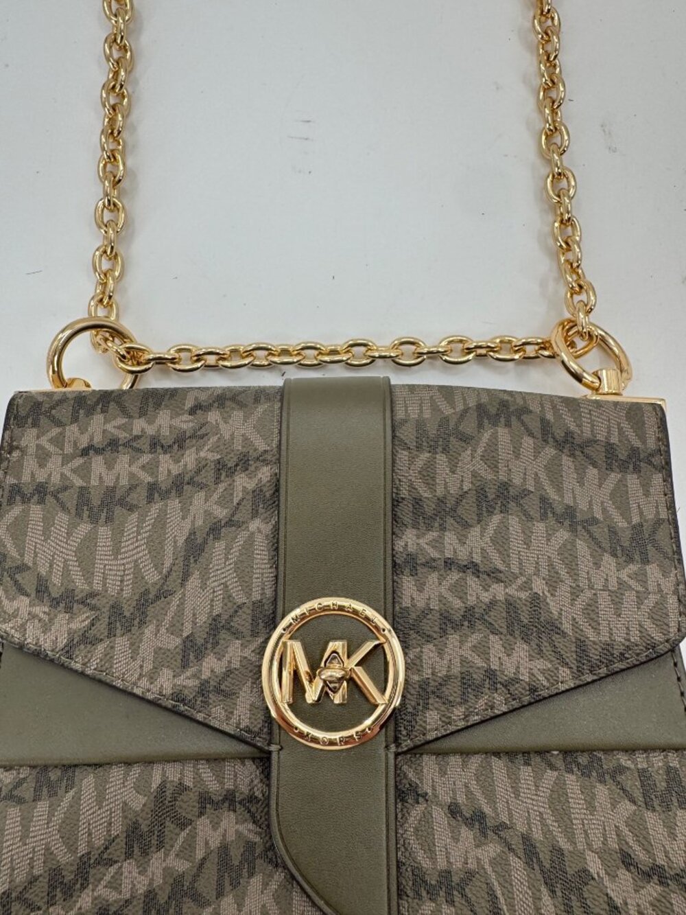 Michael Kors Jet Set Green Signature Crossbody Bag With Gold Chain & Logo Accent - Picture 3 of 16